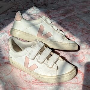 Veja White and Pink Velcro Shoes Size 8